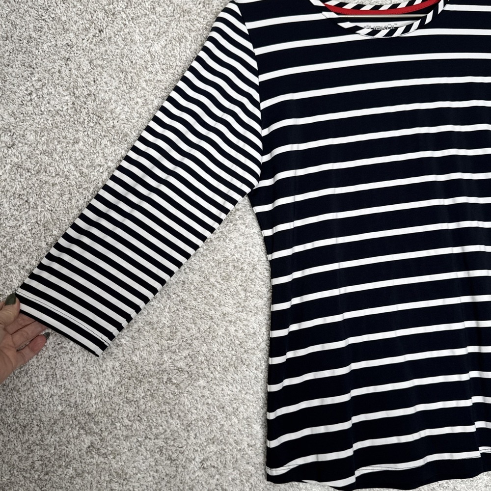 IBKUL Pullover Top Small Stripe Black &‎ White UPF 50 Long Sleeve Golf Tennis - Picture 2 of 8